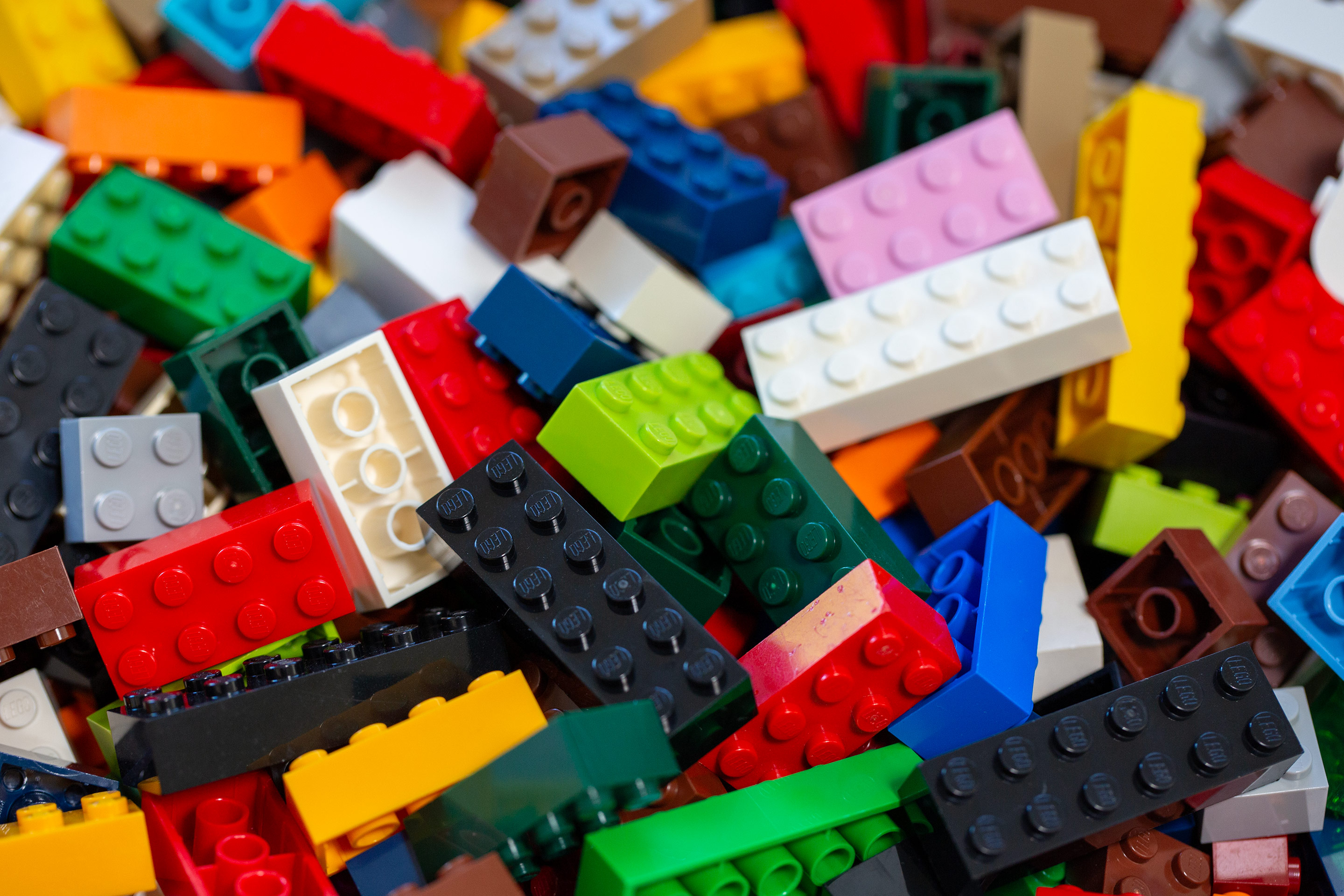 Colorful assorted LEGO bricks, medium shot